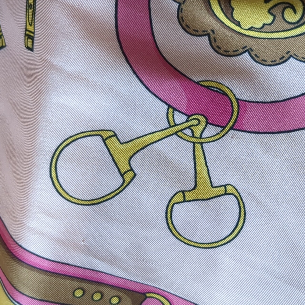 Vintage Mod Pink Equestrian Scarf Mid Century 51" Square Old Money Horse Theme - Picture 9 of 11